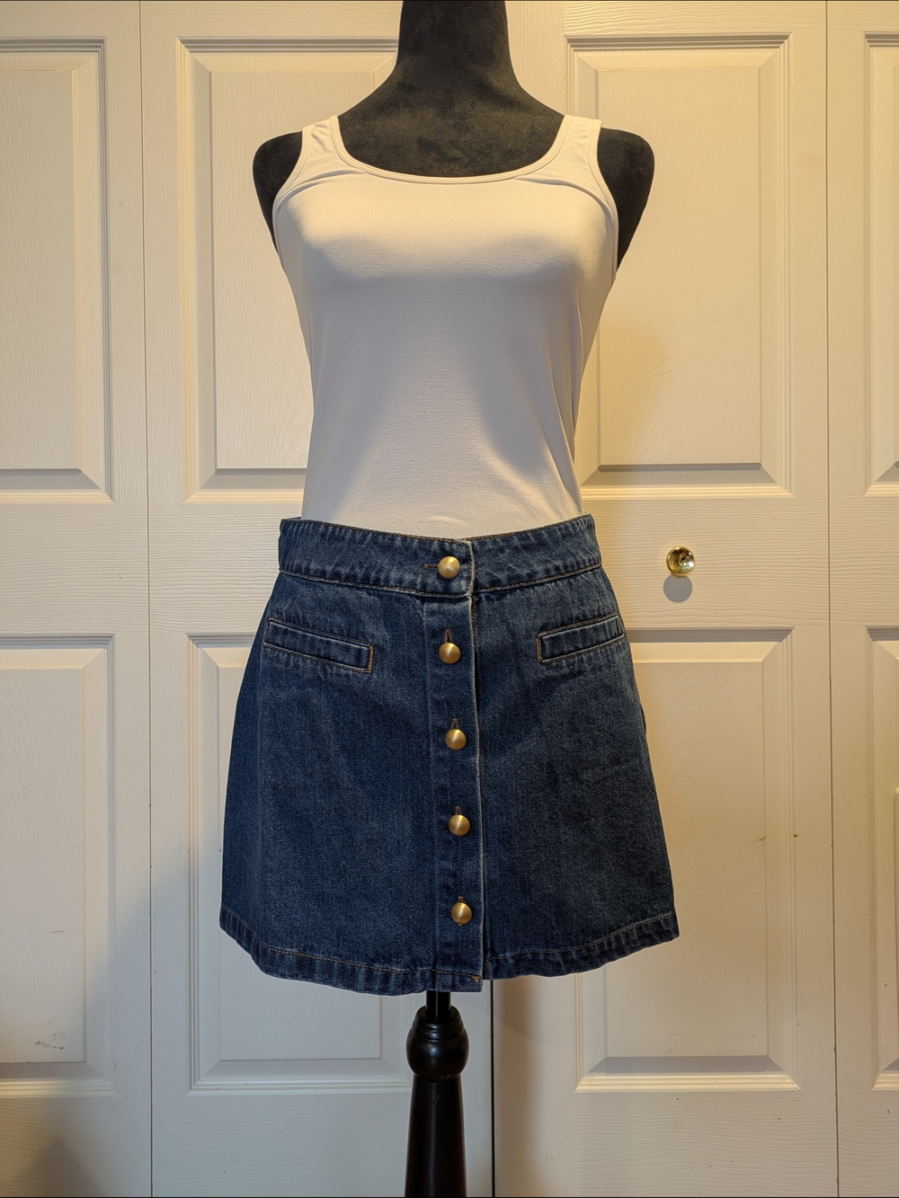 Lulu's Dark Wash Button-Front A-Line Denim Skirt